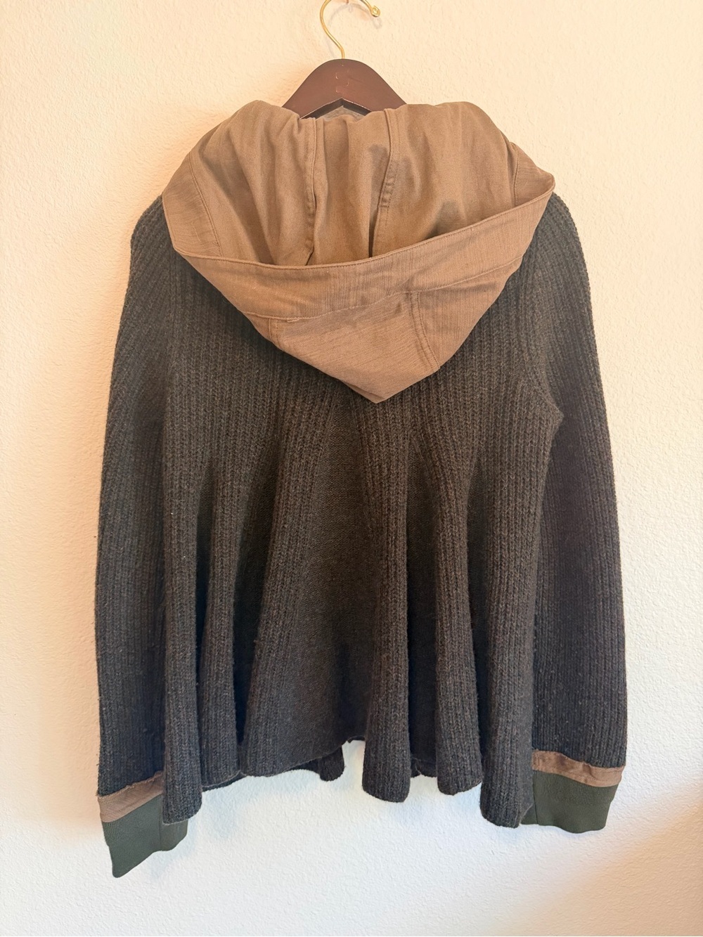 Sleeping on Snow wool/cotton babydoll hooded sweater, pockets, green, size S - Picture 7 of 14